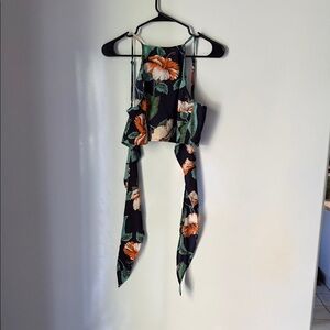 Elegant Floral Black and Orange Crop Top